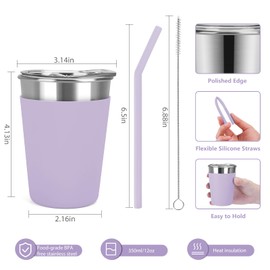 Luismia 10 Pack 12 Oz Kids Cups with Straws Lids Spill Proof Toddlers Tumbler with Colorful Silicone Sleeves Reusable Kids Stainless Steel Smoothie Cups with Lids for Cold & Hot Drinks