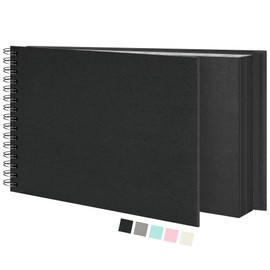 Scrapbook Photo Album, Textured Luxury Hardcover Kraft White Pages Memory Book, for Travel Wedding Guest Book Christmas Baby Shower Black 28 CM 40 Pages