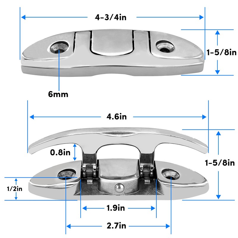 VEITHI 4-3/4" Folding Cleat, 316 Stainless Steel Flip up Dock