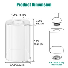 Spiglamm 1-Pack Clear Glass Lampshade Replacement, High Transmittance Square Glass Cover, 5.93in Height, 3.79in Diameter, 1.79in Fitter Lamp Shade Replacement for Pendant Light, Table Lamp