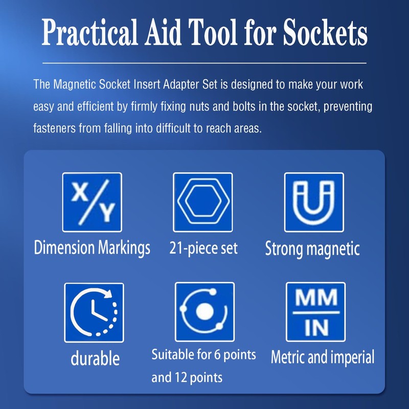 JEUCLEL 21PCS Magnetic Socket Insert Adapter Set with Hexagon Profile,