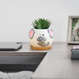DIYOMR Cute Animal Succulent Planter Pots Ceramics Small Planter with Drainage Tray Cartoon Shaped Figurine Plant Pot for Mini Plants Flower Cactus, Smooth Shiny Ceramic - No Plants (Elephants)