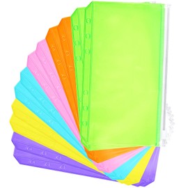 12 Pieces Binder PVC Pocket Notebook Binder Loose Leaf Bags Colorful Holes Binder Zipper Folders Waterproof PVC Pouch Document Filing Bags (Pink, Blue, Orange, Green, Yellow, Purple, A6)