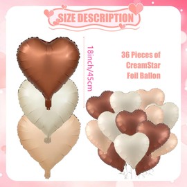 WODJR 36Pcs Heart Balloons 18 Inches Balloons Brown Balloons Cream Balloons Beige Balloons Heart Shape Balloons Nude Balloons Love Balloons for Valentines Party Decorations Birthday Party Decorations