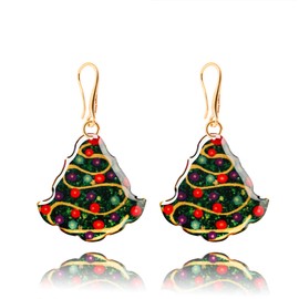 Handmade Christmas Ornament Dangle Earrings for Women, Her New Year Festive Accessories (Style 15 - Gold Green Tree)