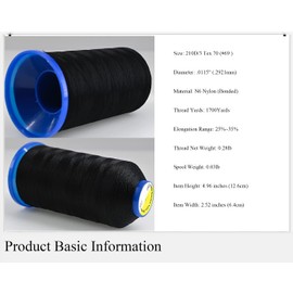 Selric [3400Yards / Black+White] Pack of 2 Tex 70 Bonded Nylon Thread for Leather Sewing 210D/3 T70#69 Heavy Duty Upholstery thread for Leather and Other Heavy Fabric