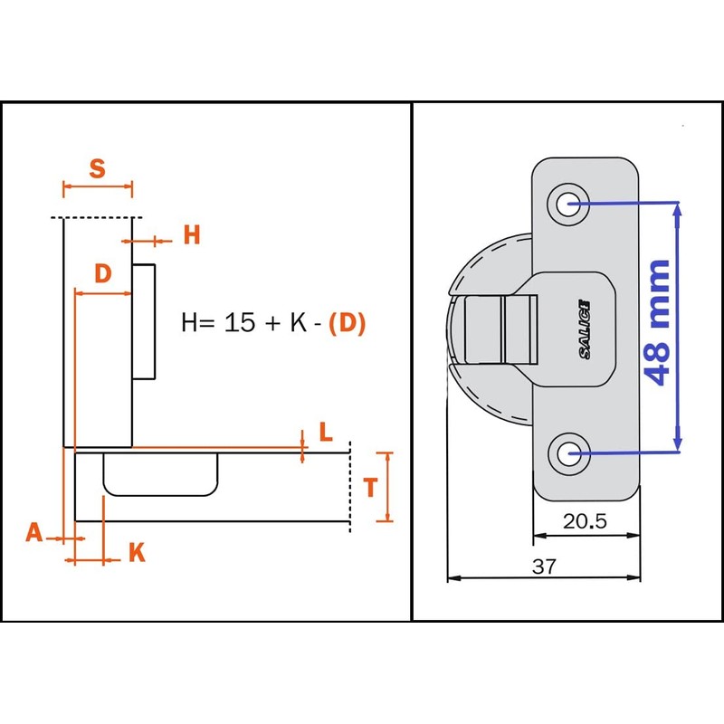 Salice Universal Hinge with 110° Opening Standard Application (2 Self-Closing