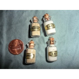 Unbranded 2 Salt 2 Pepper in Glass Bottle Miniatures - Taiwan  - Vintage