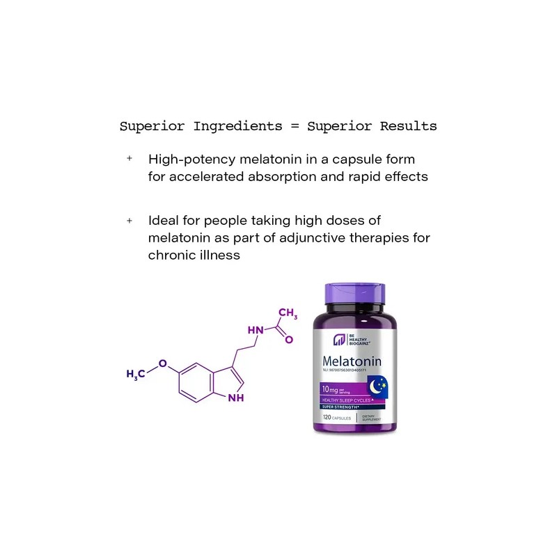 Biogainz Melatonina Suplemento Energía Cápsulas Sin Sabor 120 Unidades