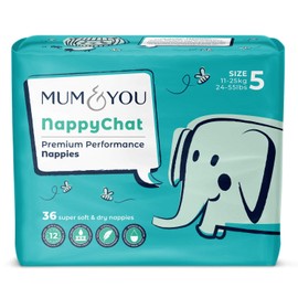 Mum & You Nappychat Premium Performance Eco Diapers, Size 5 (36 Diapers) Smart Tube Technology Leak Protection. 100% Recyclable. Hypoallergenic, Dermatologically-Tested. No Lotion, Perfume or Dyes.