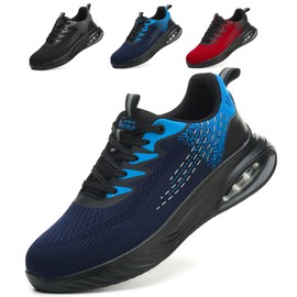 AONETIGER Safety Work Shoes Women Slip Resistant Safety Shoes for Manufacturing Industry Warehouse Breathable Puncture Proof Shoes Work Steel Toe Shoes Blue43