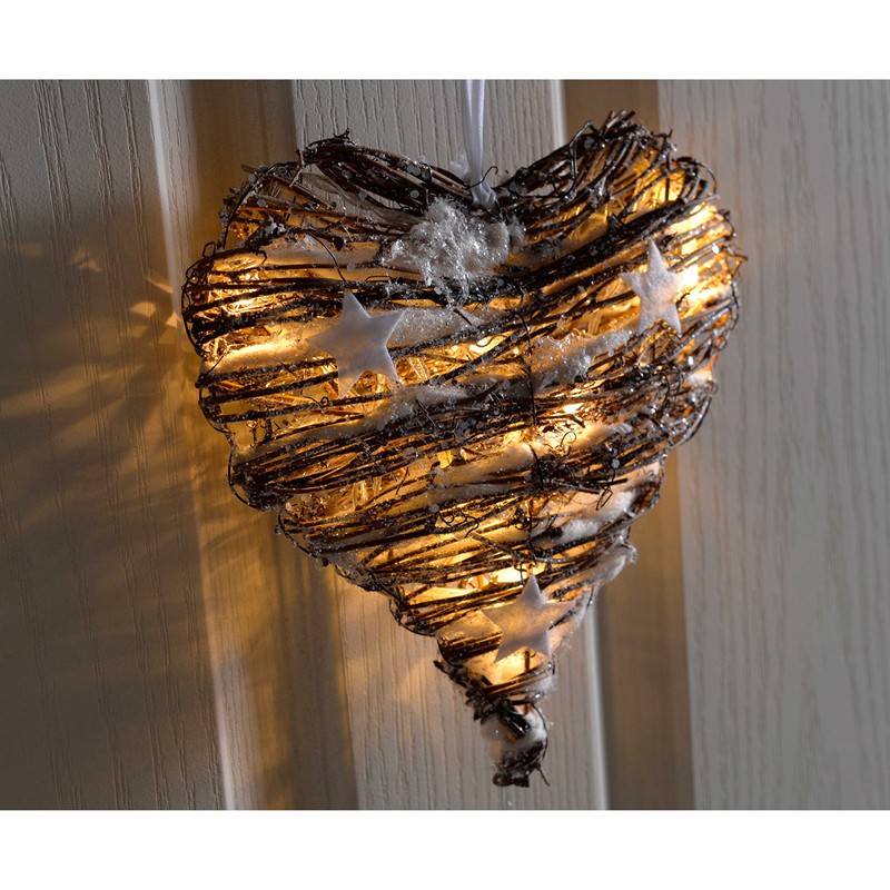 WeRChristmas Pre-Lit Rattan Warm White LED Heart with Snow and