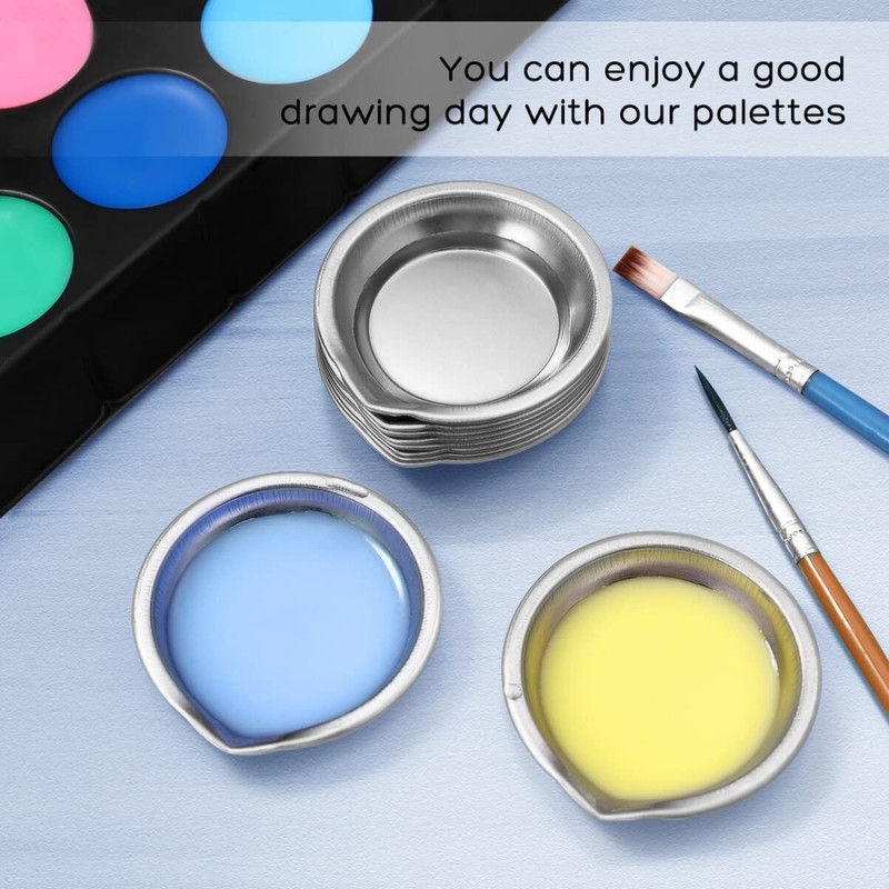 Cabilock 12pcs Makeup Palette Stainless Steel Small Round Paint Tray