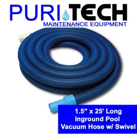 Puri Tech 1.5 Inch Diameter x 25' Feet Long Vacuum Hose for In-Ground Swimming Pools with Swivel Cuff to Prevent Tangles or Twisting Protected from UV & Chemicals