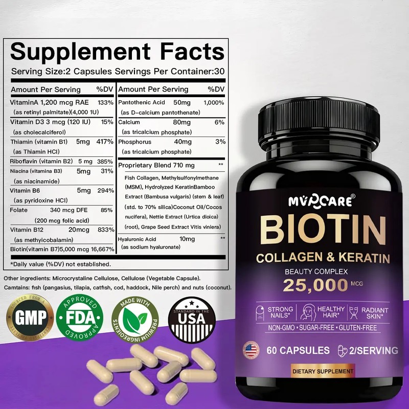Biotin Collagen Complex , Contiene Biotina Acido Hialuronico, Keratin ,Collagen