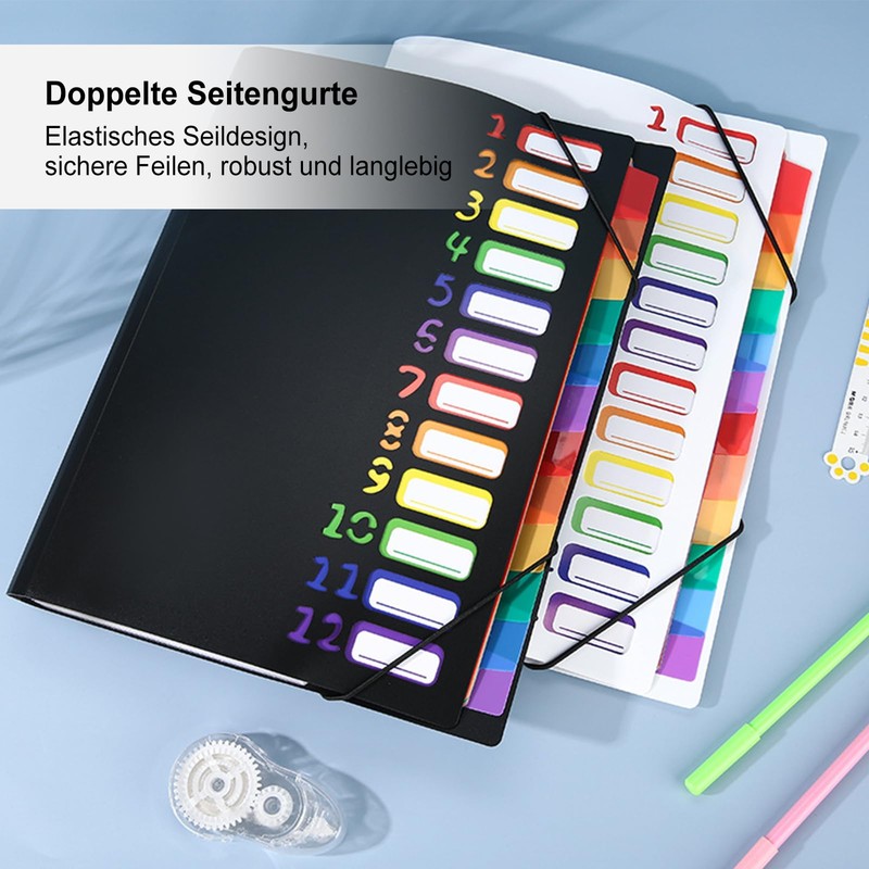 Souvik Expanding File A4 12 Pages Coloured with Labels Organiser