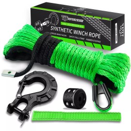 TYT Synthetic Winch Rope Kit 1/4" x 50' with 9650 lbs Strength, Heavy Duty Hook