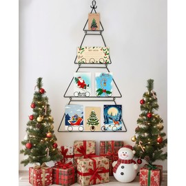 Suzile Christmas Card Display Holder 30" Large Christmas Tree Metal Xmas Cards Holders Wall Display for Hanging Picture Photo Wall Window Door Home Wreath Holder Wreath Decor Tabletop(Black)