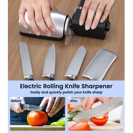 Upgraded Roller Knife Sharpener Kit | Electric Knife Sharpener with 5 Premium Discs & 10-25°Precision Djust | Automatic Cordless Sharpener for Kitchen Knife | for Polishing of All Straight-edged Tool