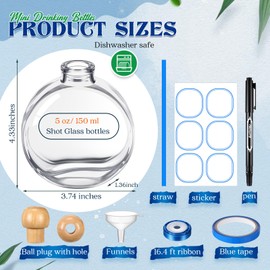 Baderke 12 Pcs 5 oz/ 150 ml Don Julio Tequila Bottles with Cork and Straw Mini Empty Flat Patron Bottles Reusable Tiny Liquor Jar Shot Glass with Blue Silk Ribbon for Wedding Party Decoration