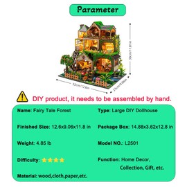 Yuzhen DIY Miniature Dollhouse with Furniture and LED Lights, Wooden Dollhouse Includes Dustcover and Music Movement, Delicate Home Decor