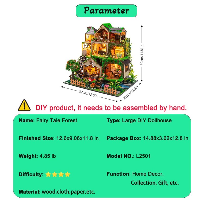 Yuzhen DIY Miniature Dollhouse with Furniture and LED Lights, Wooden