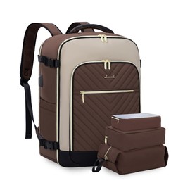 LOVEVOOK Women's Hand Luggage Backpack Large 40L, Dark Coffee Apricot Black