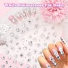 500 Pcs White Nail Charms and Rhinestone, Half Round Gems
