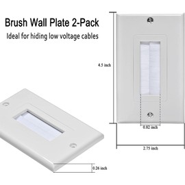 Brush Wall Plate Cable Pass Through Insert, 1-Gang Wall Plate Cable Access Strap, in Wall Wires for HDTV, HDMI, Network, Coaxial Cables, Home Theater Systems (2-Pack)