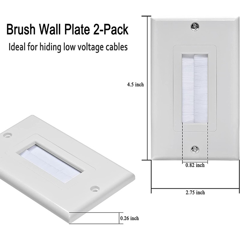 Brush Wall Plate Cable Pass Through Insert, 1-Gang Wall Plate