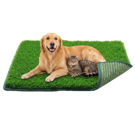 Pawhoo 1.2'' Thick Woven Fake Grass Mat for Dog, Glue-Free Artificial Turf Potty Training Pad with Fast Drainage, Machine Washable Pet Pee Pad, Indoor Outdoor Non-Toxic Rug (Medium)