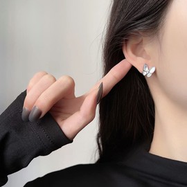 SLUYNZ 925 Sterling Silver Small Butterfly Stud Earrings for Women Girls CZ Butterfly Earrings Mother of Pearl Earrings, Sterling Silver