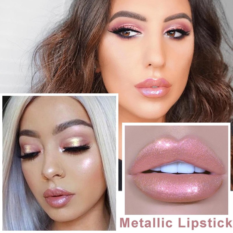 Nude Diamond Metallic Glitter Gloss, Sparkle Shiny Plumper Liquid Lipstick