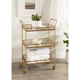 Kate and Laurel Ketia Glam Metal Bar Cart, 23 x 13 x 34, Gold, Glamorous Three Tier Gold Bar Cart for Display and Storage