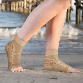 VERALY.MX Tobillera Deportiva Compresión Doble Soporte Lesión Gym Calcetines tobilleros deportivos para fascitis Plantar para hombres y mujeres soporte para el arco fascitis Plantar hinchazón del pie correr ciclismo 1 Par (Beige XXL)