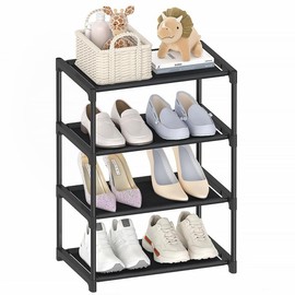 4-Tier Small Shoe Rack, Narrow Stackable Adult Shoe Storage Organizer Shelf for Closet Floor Entrance Bedroom, Space Saver Shoe Rack Organization. - Color: 4-Tier