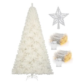 6ft White Christmas Tree, Xmas Tree Artificial Christmas White Trees with 1005 Branch Tips and Decorations(1pcs Top Star, 2set 200 Tips Battery Boxes Powered,Pencil Christmas Tree Holiday Decorations