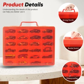 RHCOM Toy Storage Organizer Case for Hot Wheels Car, for Matchbox Cars, for Mini Toys, for Small Dolls. Carrying Box Container Carrier with 24 Compartments.(Box Only) (Red)