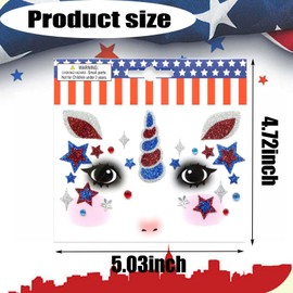 2 Packs Independence Day Face Tattoos 4th of July Star Hat American Flag Design Temporary Tattoo USA Patriotic Glitter Gem Jewelry Eye Shadow Sticker for Women Memorial Day Parade Party Favor Supplies