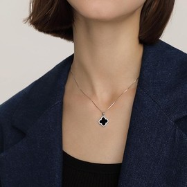 Crymystal Boho Four Leaf Clover Pendant Necklace for Teen Girls Black Clover Necklace Choker Crystal Clover Chain Necklace Jewelry for Women Gifts (Silver)