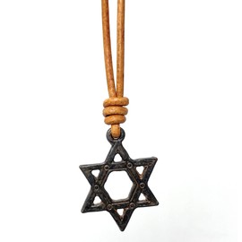 Star of David Necklace For Mens - Gold Bat Mitzvah Gift, Jewish Jewelry, Hexagram Symbol, God Help Us, Girls Gifts, Women Spiritual Pendant (Rustic Brown)