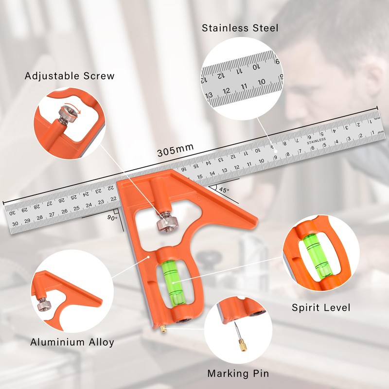 Carpenter's Square 180 mm, Combination Angle 300 mm, Multifunctional Triangle