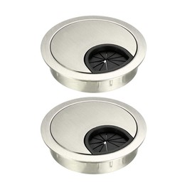 sourcing map Cable Hole Cover, 2.1Inch/53mm Zinc Alloy Desk Wire Cord Cable Grommets Hole Cover for Office PC Desk Cable Cord Organizer, 2Pcs Wire Drawing Silver