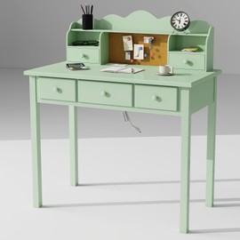 FUNKOCO Home Office Furniture Writing Desk, 36 Inch Computer Work Station with Detachable Hutch for Small Place, 5 Drawers(Candy Green)