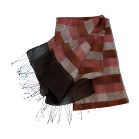 JJcollection Wool & Silk Blended Color Woven Scarf,71" Lx20 W, Mult. Oragne and Black