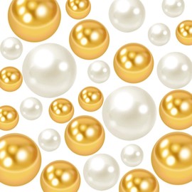 ORIKASO 300Pcs Vase Filler Ivory and Golden Yellow No Hole Faux Pearl Beads for Vase Filling Decorations, Candle Centerpieces, Wedding Centerpieces, Home Party Decor (8/14/20mm)