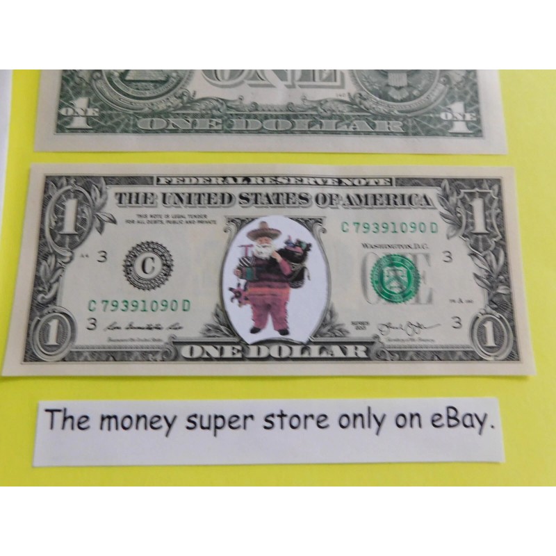 Papá Noel hispano Billete, tarjeta y sobre de un dólar