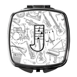 Caroline's Treasures CJ2007-JSCM Letter J Musical Note Letters Compact Mirror Decorative Travel Makeup Mirror for Women Girls Gifts Pocket Makeup Mirror Folding Handheld