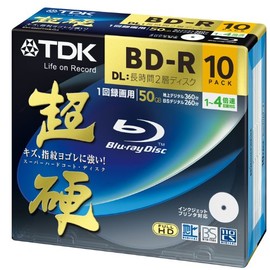 TDK 録画用ブルーレイディスク 超硬シリーズ BD-R DL 50GB 1-4倍速 ホワイトワイドプリンタブル 10枚パック 5mmスリムケース BRV50HCPWB10A