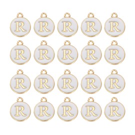 sourcing map 36pcs Pendants Letter Charm Initial Charm Double Sided Enamel Alphabet R for DIY Necklace Bracelet Earrings Jewelry Making Gold & White